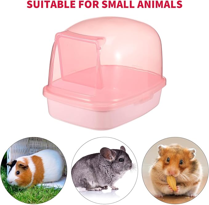 UKCOCO Hamster Sand Bath Container, Small Pet Bathtub, Plastic Dust Bath House for Chinchilla, Hedgehog, Squirrel, Guinea Pig, Indoor Use, Pink, 9.05 x 6.29 x 6.69 Inches