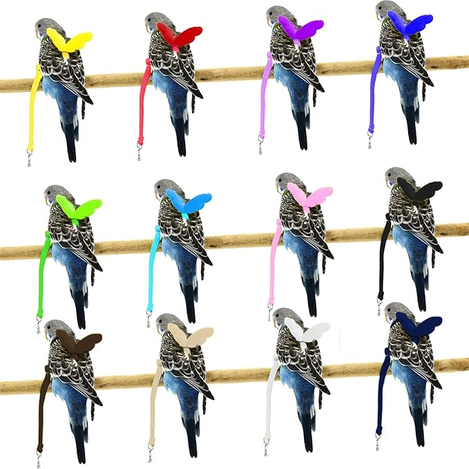Dnoifne Pet Parrot Bird Harness and Leash, Adjustable Training Design Anti-Bite, Bird Nylon Rope with Cute Wing for Parrots, Suitable for Scarlet, Keck, Mini Macaw and Same Size Birds (Green)