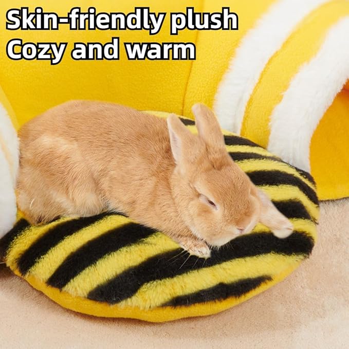 Warm Rabbit Hideout Tunnel Bed, Cute Bee Shape, Soft Removable Guinea Pig Tunnels and Tubes for Cage, Sturdy Small Animal Tunnel for Rat, Hamster Hedgehog, Chinchilla