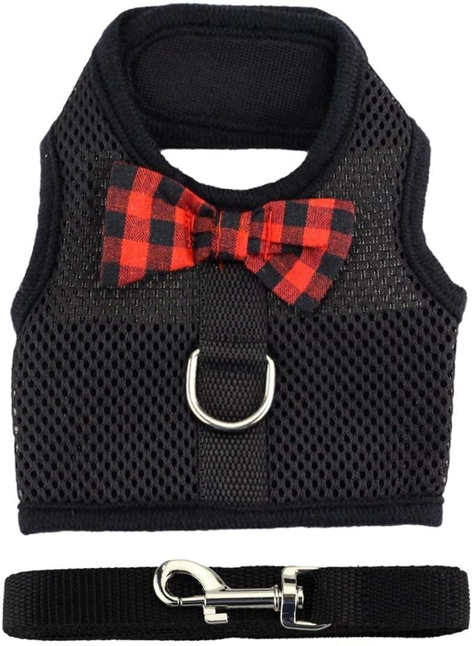 Rabbit Harness with Leash Adjustable Soft Mesh Vest Harness for Bunny Kitten Guinea Pig Rat (L, Black)