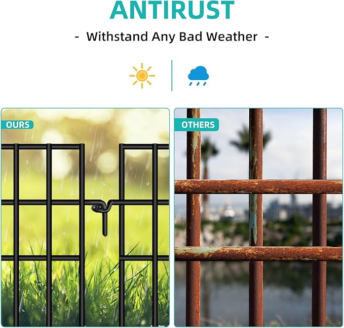 46 Panels Animal Barrier Fence, No Dig Fences, 13in(H) X 65.2ft(L) Garden Fence Animal Barrier for Rabbit and Dog Under Fencing Barrier, Rustproof Metal Fences Border for Outdoor, Yard, Patio
