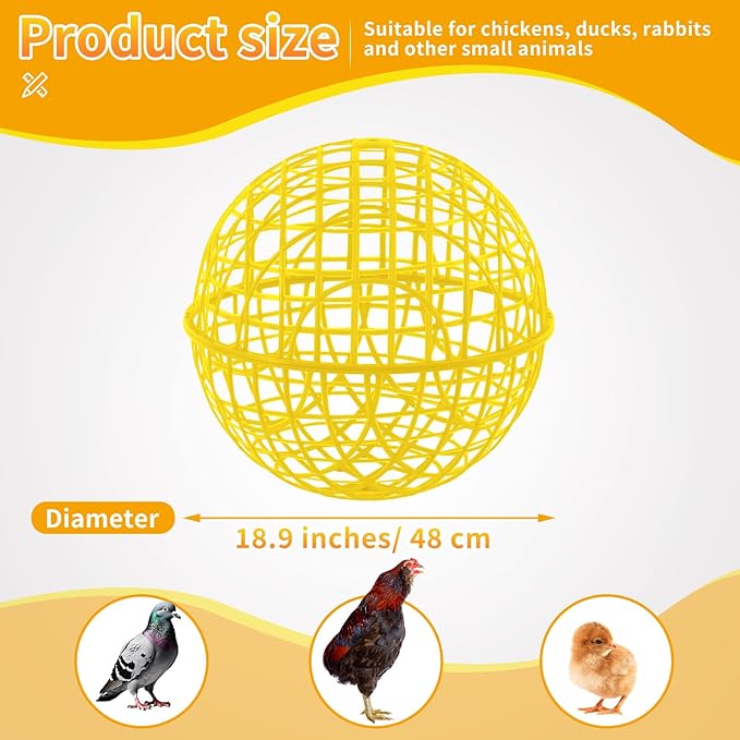 AceOrbit 3 Pcs 19.7 Inch Yellow Ball Chicken Animals Cage, Plastic Rolling Orb Movable for Chickens Rabbits Birds Pigeons, Outdoor Farm Range Portable Round Coop Hutch Safety Globe Prevents Dog Bites