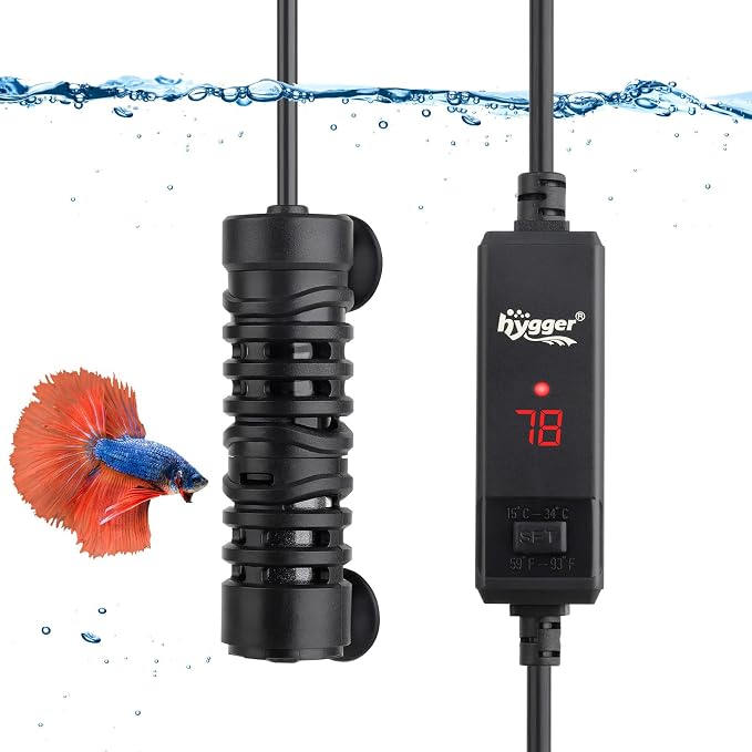 hygger Betta Aquarium Heater,25W/50W/100W/150W/300W/800W Removable Shell Submersible Fish Tank Heater with LED Digital Display,50W for 5-10 Gallon Freshwater and Saltwater Fish Tank