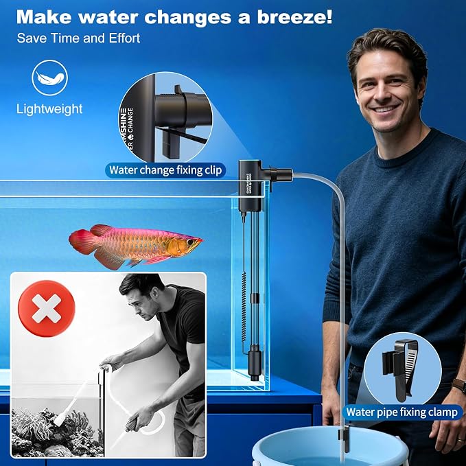 Cordless Gravel Vacuum Aquarium Cleaner for 5-10 Gallon,6-in-1 Automatic Fish Tank Cleaning Tools 2600mah Rechargeable Fish Tank Vacuum Small Tanks Change Water Wash Sand(10w)