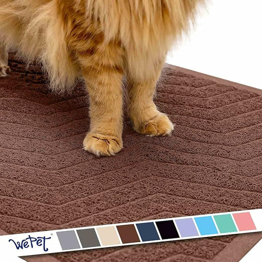 WePet Cat Litter Box Mat U02.2, Kitty Premium PVC Pad, Durable Trapping Rug, Phthalate Free, Urine-Resistant, Scatter Control, L 35 x 23, Brown