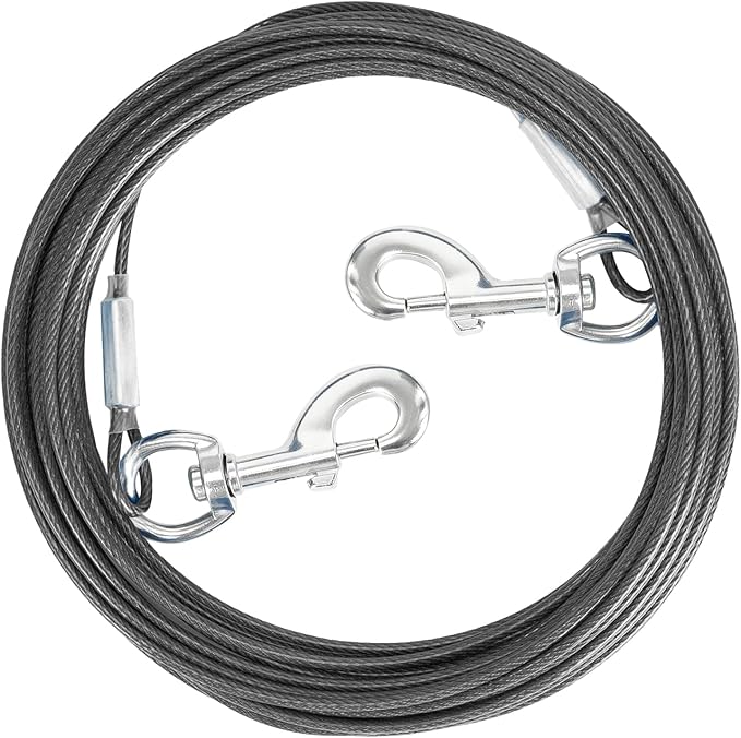 Tie Out Cable for Dogs,10/20/30/50/100FT Dog Leads for Yard Chew Proof,Heavy Duty Tie Out Cable for Large Dogs Up to 125lbs,Dog Runner Tether (Transparent Black, 125Ibs 10ft)