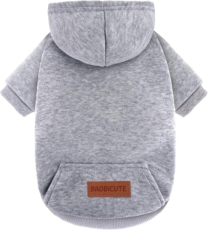 2 Pack Dog Hoodie Warm Hood Dog Sweater Cold Weather Small Dogs Sweatshirt Comfort Pet Clothes for Small Medium Dogs with Pockets (Grey, XXS (Back: 5.9",Chest: 10.6", 0.8-1.8lbs))
