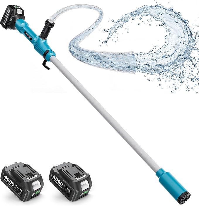 SEESII Cordless Stick Water Pump, 2.2" Slim Head, Water & Diesel Transfer | 720GPH & 16FT Lift, 2×4.0Ah Lithium Batteries, 30-Min Runtime Per Battery, for Pool Garden Pond Boat Basement RV Rain Barrel