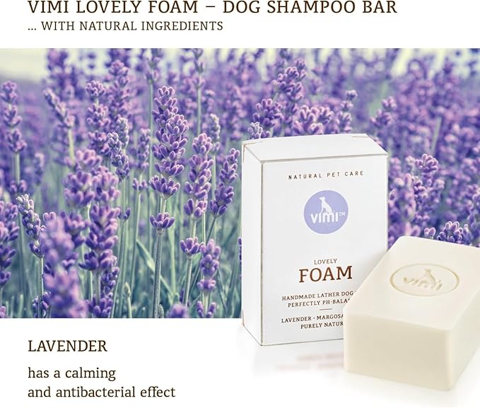 animaux vimi – Lovely Foam Dog Shampoo for Sensitive Skin - Handmade Lather Dog Soap for Extra Shine - Relief for Dry, Itchy Skin - Purely Natural & Certified Organic Ingredients - Lavender - 3.53 oz