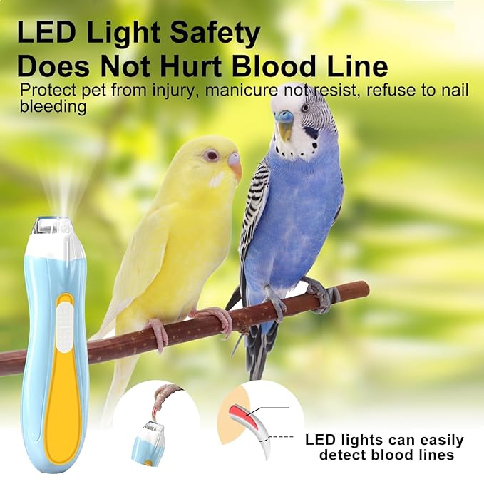 Bird Nail Grinder,Bird Nail Trimmer,Bird Beak Trimmer with LED Lights,Electric Bird Beak Grinding Stone,with 6 Grinders Adjustable Speed,for Budgies,Parakeets,Conure,Cockatiels,Lovebirds,Finches.