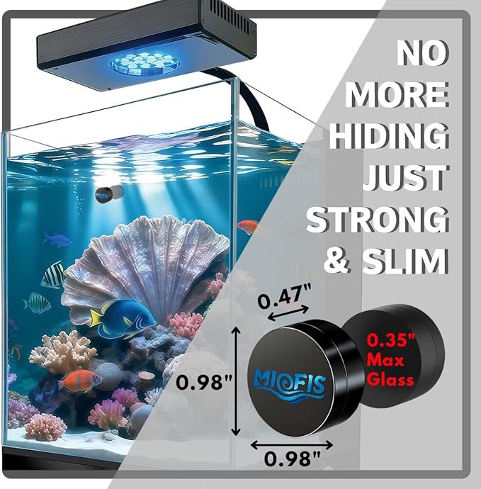 Magnetic Aquarium Cleaner, N52 Strong Magnet Algae Scraper for Fish Tank Glass, Ultra-Thin 0.55" Coral Safe, Fits 0.35" Glass 40 Gallon, Freshwater Marine (Not Acrylic) (Nano)