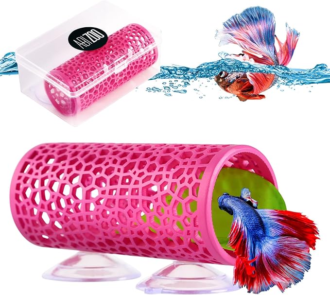 Abizoo Betta Fish Tunnel Hideout Pink for Aquarium Decoration | Durable Construction, Easy-To-Clean Smooth Finish, Suction Cup Mounting, Fish Tank Accessory for Shrimp, Guppy and Small Fish