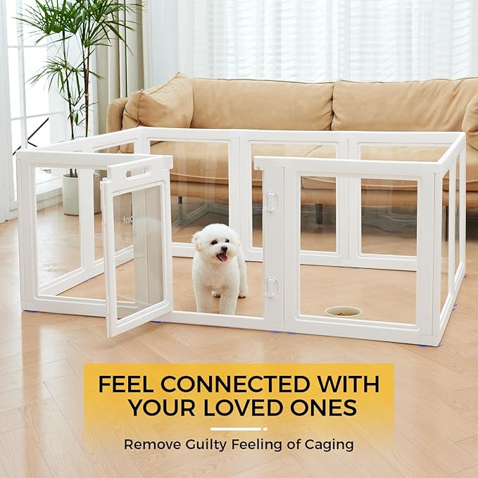 EVERFRONT Clear Acrylic Plastic Dog Playpen - Clear Dog Play Pen - Easy Assemble Acrylic Dog Playpen - Puppy Playpen, Small Animal Playpen, Dog Play Pen Indoors (White, 23.6", 12PCS Divider)
