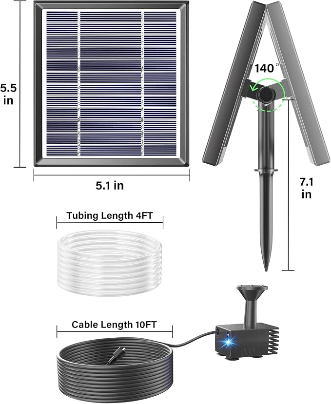 Biling Solar Fountain for Bird Bath, Solar Panel Kit Outdoor Solar Water Pump with 4ft Tubing for Hummingbird Bath, Small Pond and Fish Tank (Pack of 2)