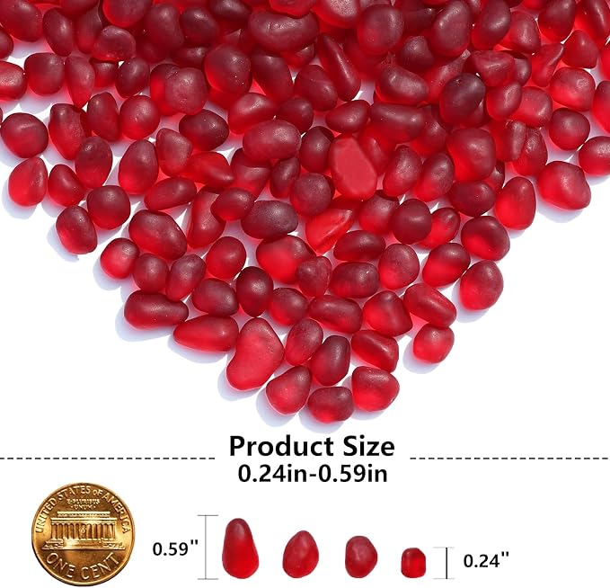 QYGL Sea Glass Stones - 0.9LB Red Frosted Glass Pebbles Gemstones | Perfect for Aquarium Rocks, Fish Tank Gravel, Vase Fillers, DIY Crafts, and Home Decor