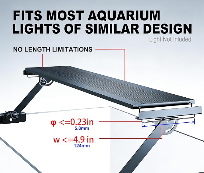 Metal Aquarium Light Riser Clamp, 2Pcs | Full Metal, Fits Rim Up to 0.9”, Max 4.9” Wide Light, 0-6.5” Adjustable Height