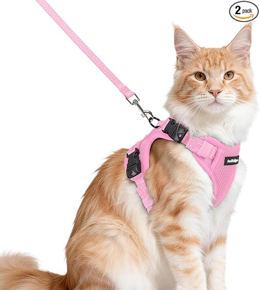 rabbitgoo Cat Harness and Leash, Escape Proof Vest with 3 Adjustable Buckles, Soft Comfortable Kitten Harness, Easy to Wear, Reflective for Safe Outdoor Walking, Medium, Pink