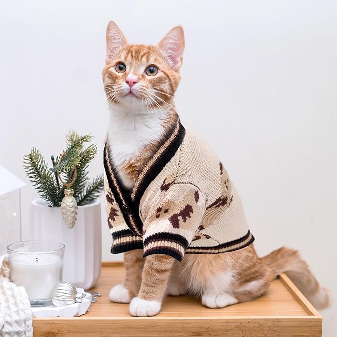 ABRRLO Small Dog Sweaters Cute Bear Dog Cardigans Clothes for Small Medium Dogs Boy Girl Puppy Cat Knitting Cardigan Outfits Dogs Winter Coats Warm Pet Doggy Clothes Soft Knitwear Apparel (Beige,XL)