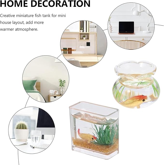 2Pcs 1/12 Scale Accessories Dollhouse Fish Tank, Miniature Fish Bowl Miniature Dollhouse Accessories for Garden Scene Decor Desktop Ornaments, Dollhouse Decor, Decorations