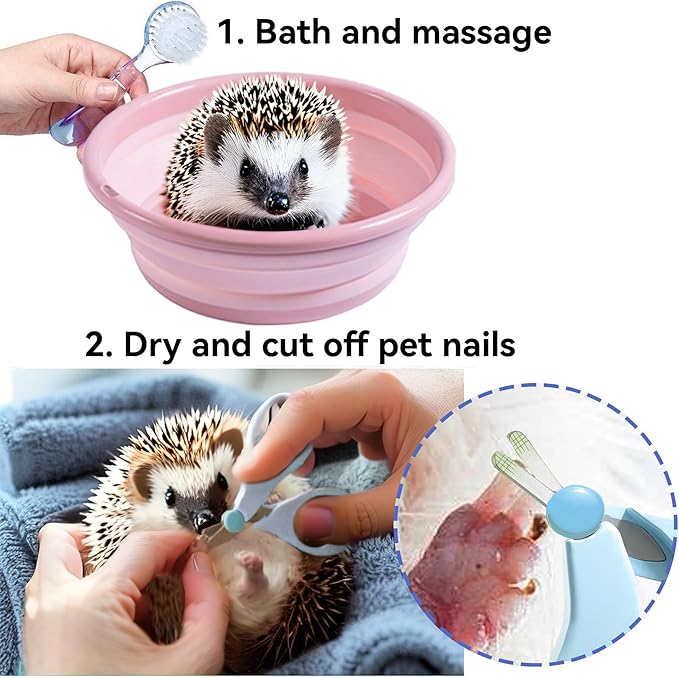 JSLZF Hedgehog Bath Supplies Grooming Kit: Foldable Bathtub, Nail Clippers, Bathing Brushes, Towel for Hedgehog Small Pets like Guinea Pigs