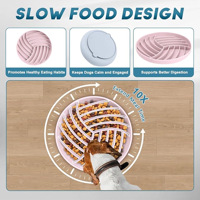 Silicone Slow Feeder Bowls for Dogs and Cats - Wet Food, Suction Cups, Interactive, Reduces Boredom, Anxiety, Anti-Choking, Non-Slip Design (Pink & Blue)