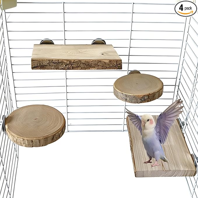 Hamiledyi Wood Bird Perch 4 Pcs Natural Bird perches Wooden Stand Platform or Budgie Conure Parrot Parakeet Cockatiel Lovebird