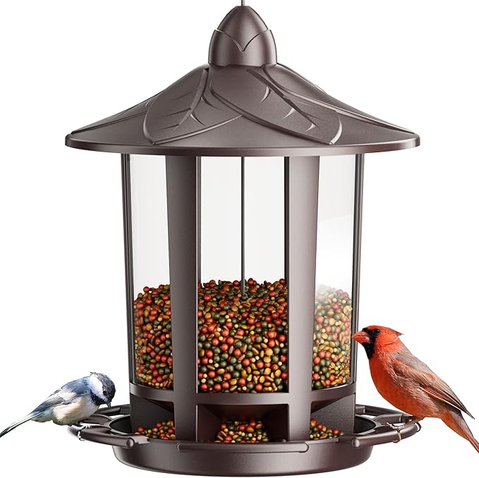 Birdream Bird Feeders for Outdoor Hanging, Assembly Required, 1-Min Easy Setup, Charming Castle Design, Attracting Cardinals Chickadees Goldfinches & Sparrows - Brown