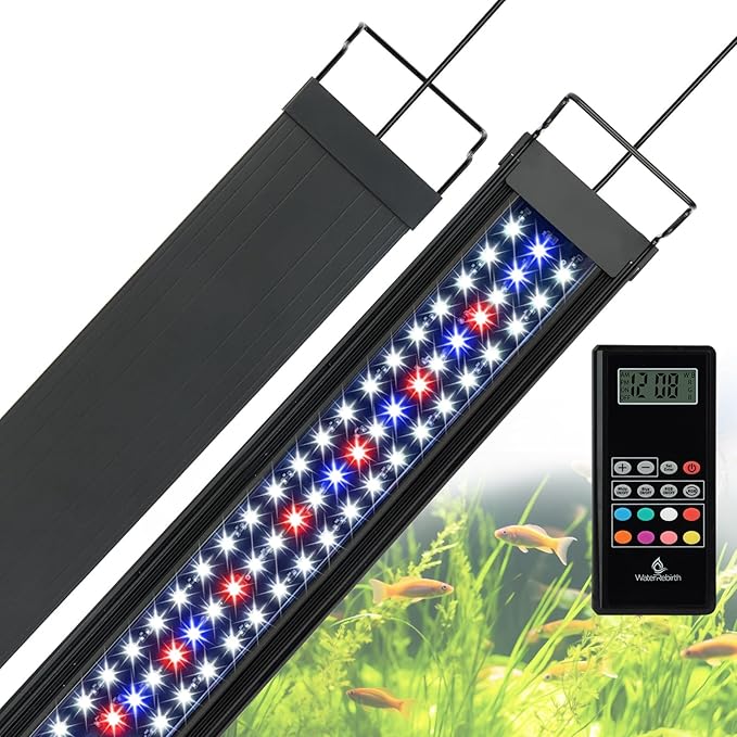 WaterRebirth Wireless Remote Full Spectrum Aquarium LED Light Strip - Ultra-Thin Design with Timer & RGB Modes for Fish Tank Plants (48-54INCH)