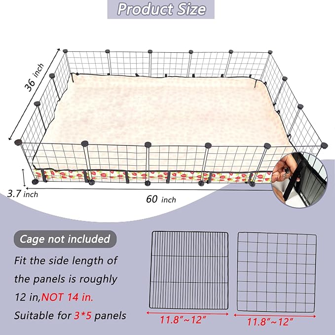 Guinea Pig Cage Liner，Washable Waterproof Oxford Cloth Cage Liners for Small Animals,Hamster Chinchilla Hedgehog Rabbit and Other Small Animals Not Include Cage (36x60 inches)