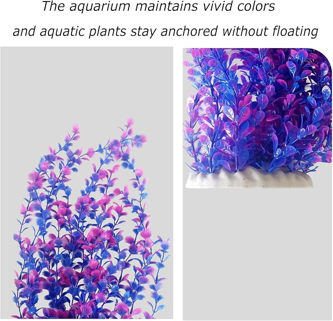 2 PCS Artificial Plants for Aquarium,23" Tall Fish Tank Plant Decor | Large Freshwater & Saltwater Lifelike Soft Plastic Plant Fish Tank Accessories with Stable Base(Purple)