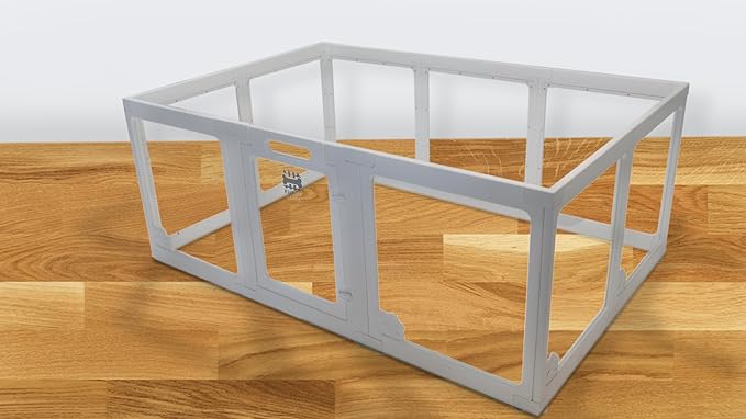 Furry Fence Clear Pet Playpen with Floor Pad, 60L x 40W x 24H inches, 9 Panels, Easy No-Tool Assembly, White