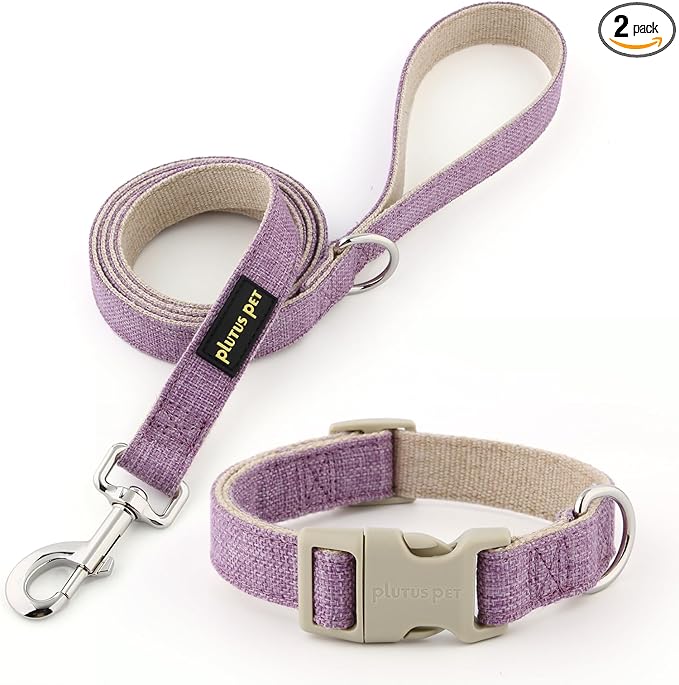 Plutus Pet Cotton Hemp Dog Collar and Leash Set, Adjustable Collar for Small, Medium, and Large Dogs, Heavy Duty and Soft on Skin, Lavender, XS
