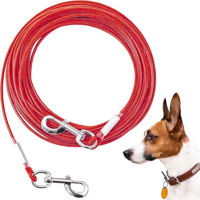 Tie Out Cable for Dogs,10/20/30/50/100FT Dog Leads for Yard Chew Proof,Heavy Duty Tie Out Cable for Large Dogs Up to 125lbs,Dog Runner Tether (Red, 125Ibs 20ft)
