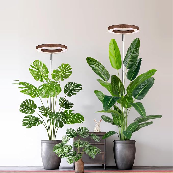Plant Grow Light, LED Growing Light Full Spectrum for Indoor Plants,Aluminum Walnut Wood Grain Plant Lights,Height Adjustable, Automatic Timer, 5V Low Safe Voltage,Idea for Large Plant Light，