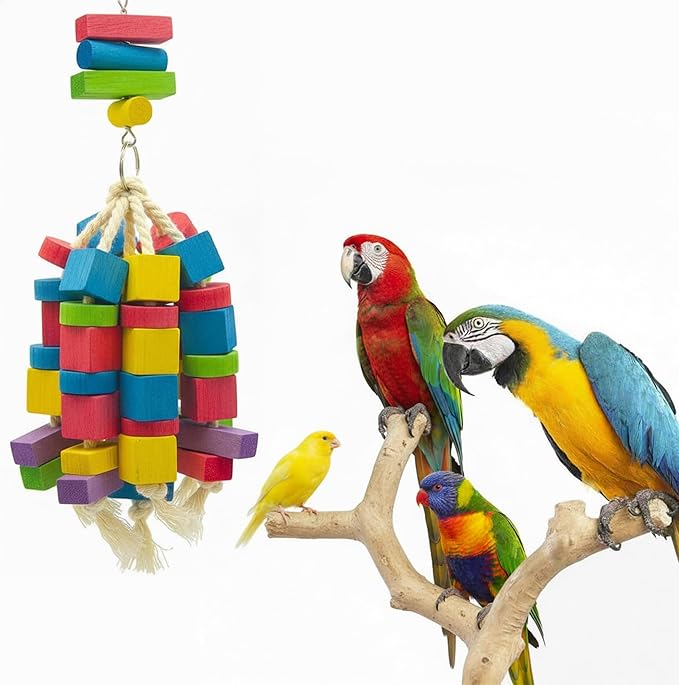 100 Pcs Bird Toys, Wooden Blocks Parrot Toys Bird Chew Toys DIY Parrot Wooden Toy Blocks for Cockatoos, Macaws, African Grey and Small Medium Parrots