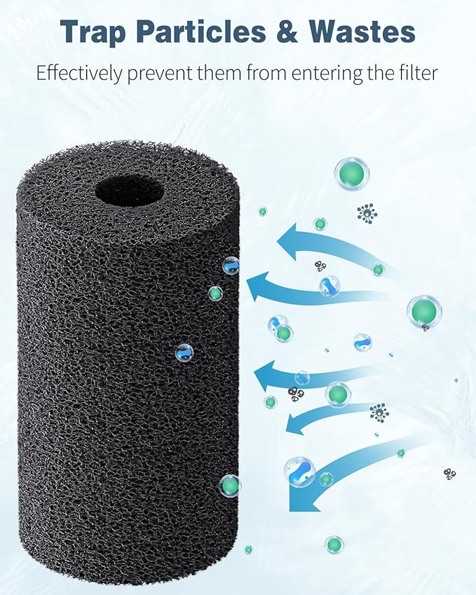 Pawfly 12 Pack Pre-Filter Sponge, Aquarium Filter Sponge 0.4" Intake Sponge Foam Roll for Small Fish Shrimp Fry Fish Tank Covers Accessories