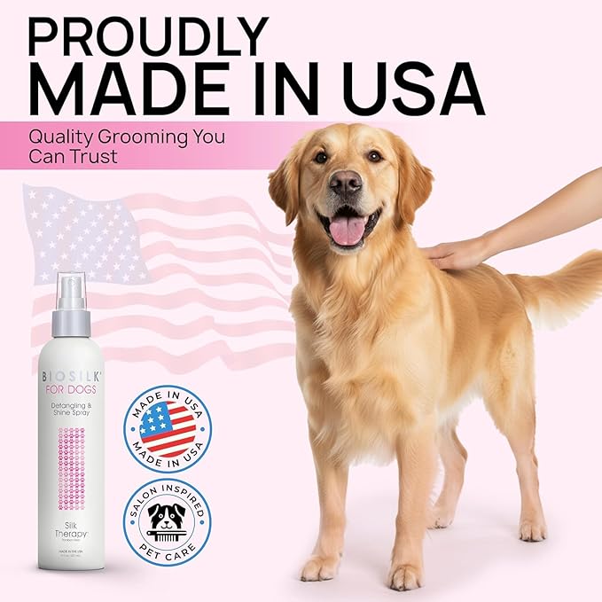 BioSilk for Dogs Silk Therapy Detangling and Shine Protecting Spray, pH Balanced Leave-in Mist with Silk and Vitamins for Dematting, Paraben-Free, All Coats and Breeds, 8 Fl Oz - 6 Pack