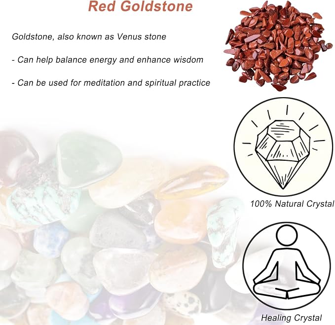 Erliway 100g Natural Red Goldstone Crystal Chips 7-9mm Tumbled Stones | Small Crushed Crystal Stone, Polished Crystals Chips for Fish Tank, Healing Tumbled Rocks for Reiki Jewelry Making Home Décor