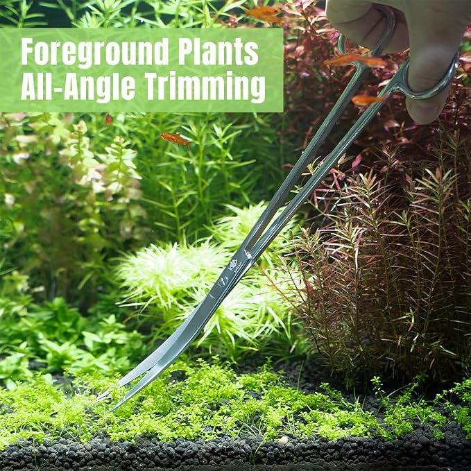 LINLAN 9.8-Inch Aquarium Aquascaping Tool Kit, Fully Rounded Edges Curved Scissors and Tweezers, Mirror Polished, for Aquatic Plant Planting, Layering Shaping & Daily Maintenance
