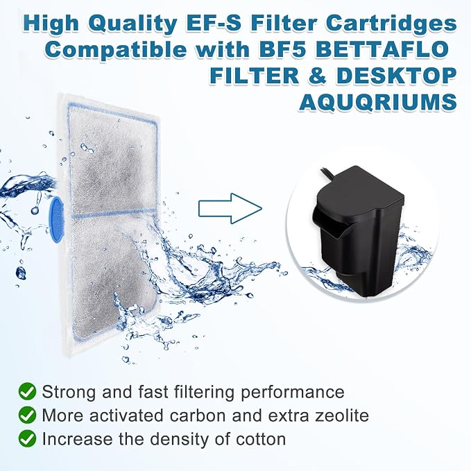 24 Pack Filter Cartridges Compatible with EF-S Element and BF5 BETTAFLO Filter, Thickened Fish Tank Replacement Filters Cartridge with Zeolite
