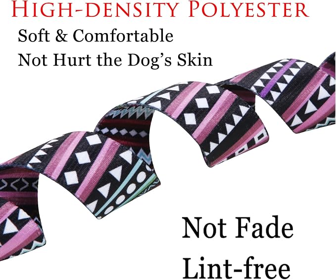Mihqy Dog Collar with Bohemia Floral Tribal Geometric Patterns - Soft Ethnic Style Collar Adjustable for Small Medium Large Dogs（Bohemian Purple,M）