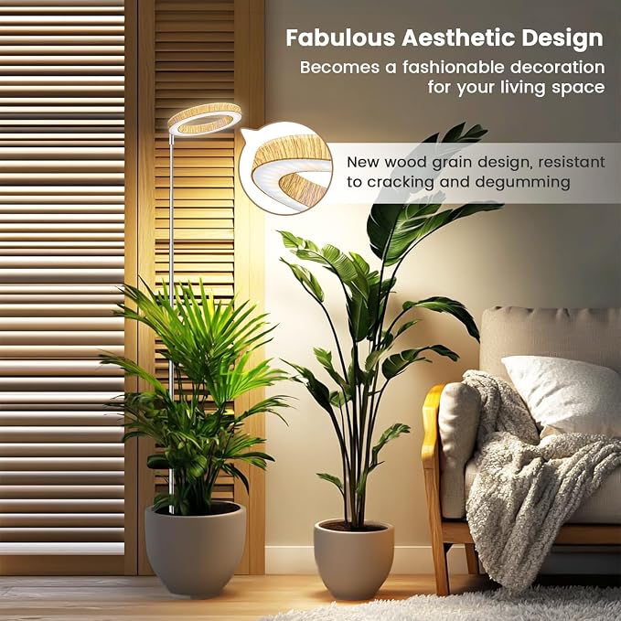 Kullsinss 6.3in Grow Lights for Indoor Plants, Full Spectrum Plant Light | Wood Grain Growing Lamp with 6/12/16H Timer, 5 Brightness Levels, 10-60in Height Adjustable, for Indoor Tall Plants (3-Pack )