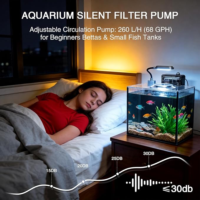 2.5 Gallon Betta Fish Tank, Small Aquarium Kit,Glass Small Fish Tank,Betta Fish Tank with a lid and Light and Filter, Small Transparent Glass Fish Tank with Light and Filter (Black Glass Background)