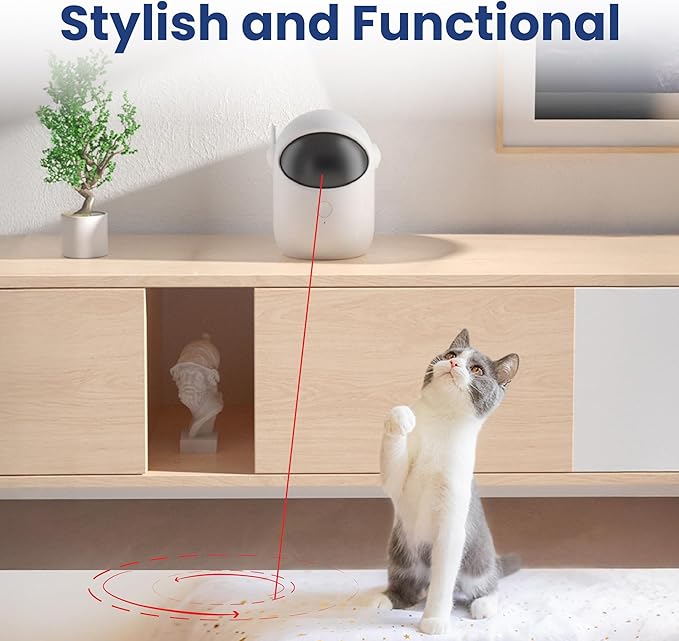 PAWSPIK Automatic Laser Cat Toy, Rechargeable Interactive Cat Toy with Adjustable Angles, Quiet Motor, Timer Modes, Random Trajectory Laser, Indoor Cat & Kitten Toy, White