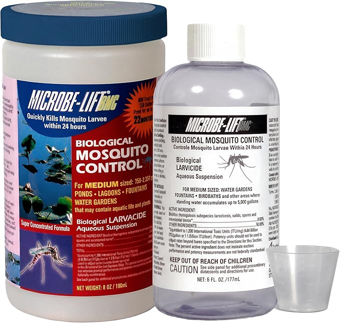 MICROBE-LIFT BMC Biological Mosquito Control, Liquid Treatment for Medium-Sized Decorative Water Gardens Up to 2,000 Gallons, Fountains and Ponds, 6 Fluid Ounces