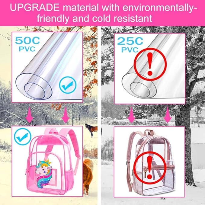 Clear Backpack for Girls and Boys, Kids Transparent Bookbag, 3PCS Cute See Through School Bag for Elementary Prechool