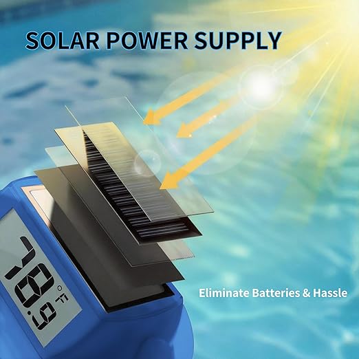 Pool Thermometer Floating, Digital Swimming Pool Thermometer, IPX8 Waterproof with Double Sided Display for Pond, Hot Tub, Aquarium (Solar Powered, Dark Blue)