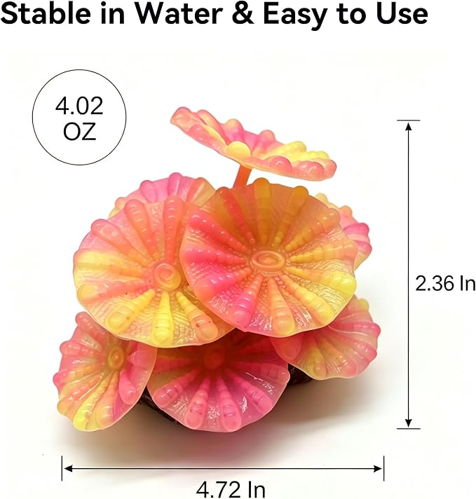 ZtohPyo Aquarium Glowing Silicone Musfroom Coral Ornament for Fish Tank Landscape Decoration, Artificial Glow in The Dark Soft Aquarium Plant for Aquarium Decor Accessories