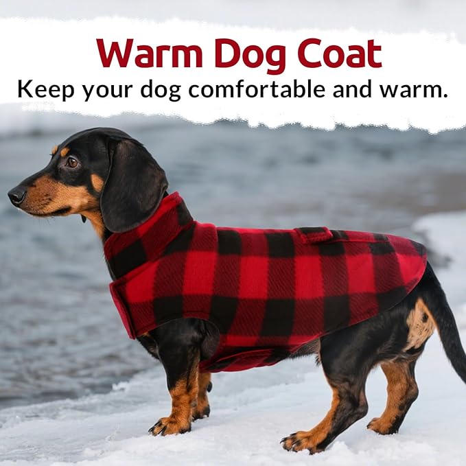 ASENKU Dog Winter Coat, Fleece Doggie Jacket Plaid Reversible Vest Waterproof Windproof Cold Weather Clothes for Small Medium Large Dogs(Red XXXL)