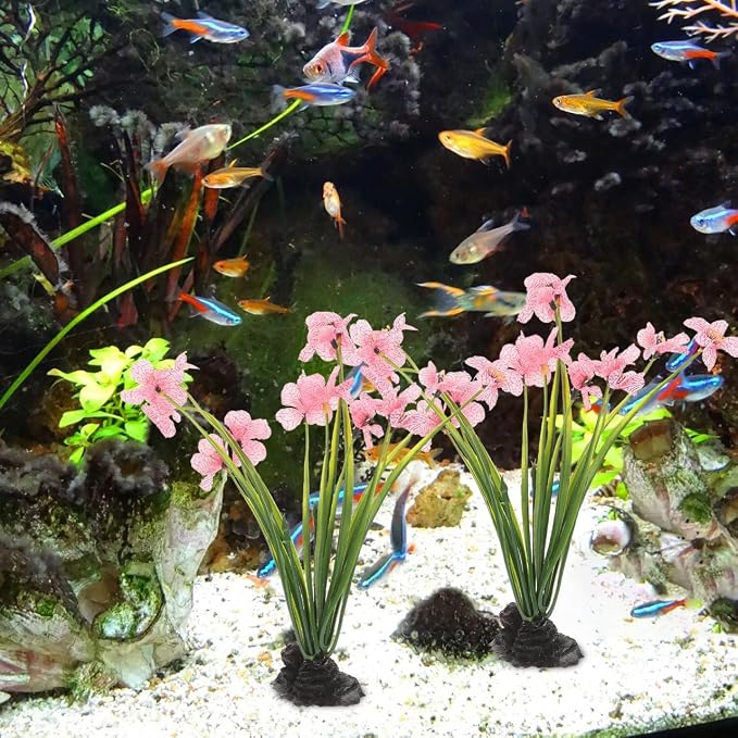 Balacoo 2 Pcs Pink Fish Tank Decor: Plastic Realistic Aquarium Plants | Silk Aquarium Plants for Betta Fish Tank Landscaping Decorations (Pink, 8.3 Inch)